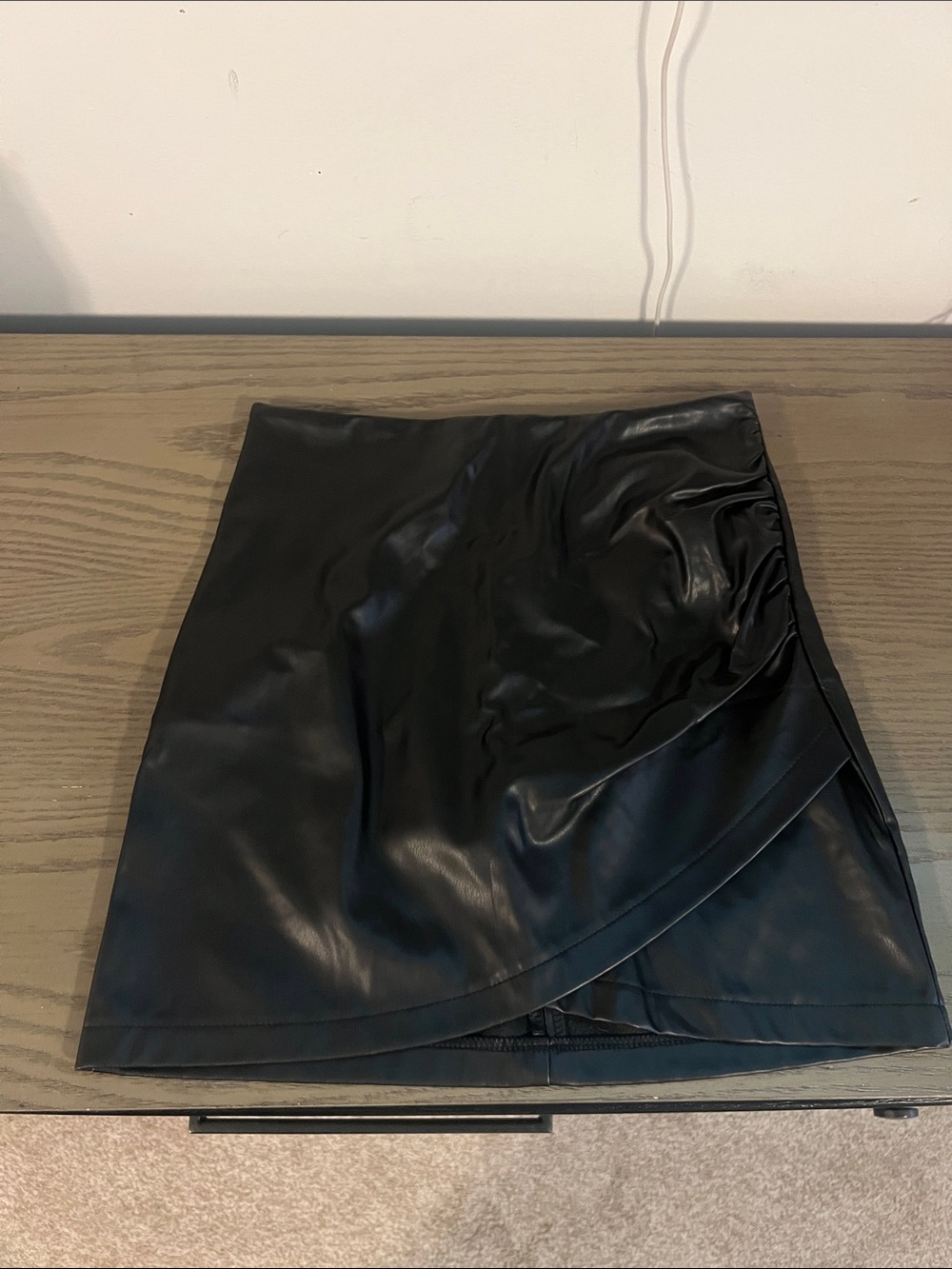 SHEIN Black Faux Leather Mini Skirt with Wrap Detail